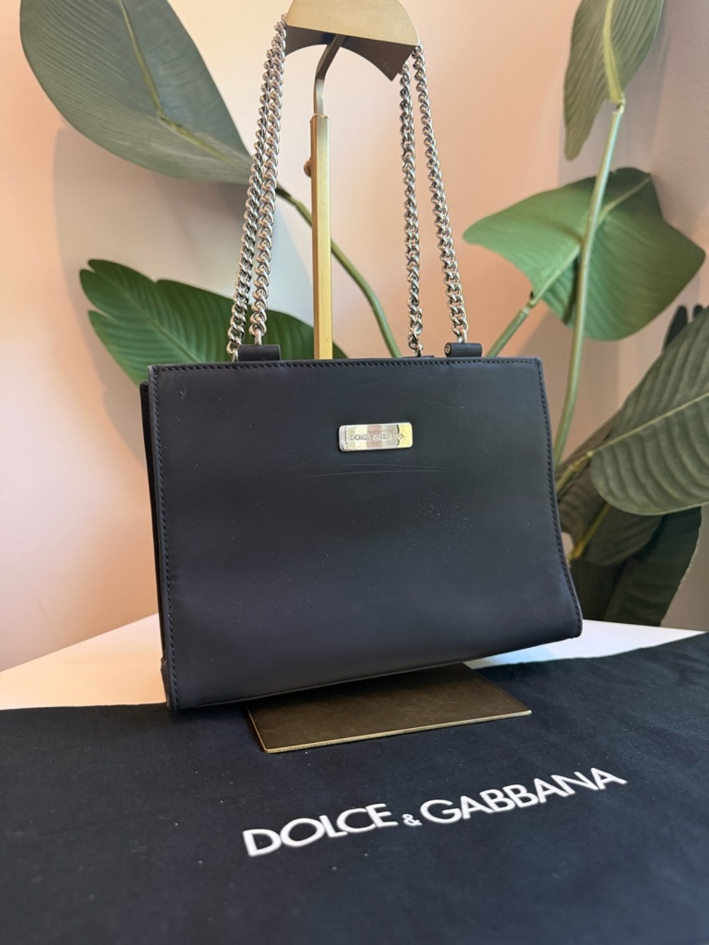 F/W 1995 Dolce & Gabbana Runway ID Bar Logo Chain Black Nylon Shoulder Bag - Picture 11 of 11